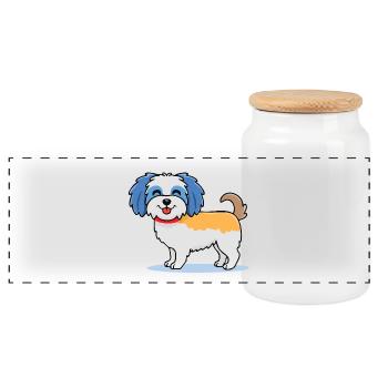 Mignonne havanais (bande dessinée/colorée) - Boîte à biscuits avec couvercle en bois - blanc - Devant