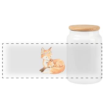 Fox mother and cub with flower wreath - Panoramic Cookie Jar with Wooden Lid - white - Front