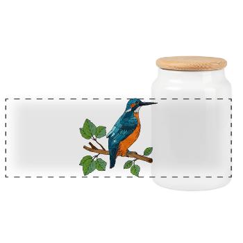 Colorful bird - Panoramic Cookie Jar with Wooden Lid - white - Front