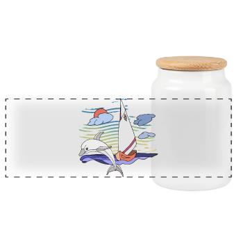 Segelboot - Panorama Keksdose mit Holzdeckel - Weiß - Vorne