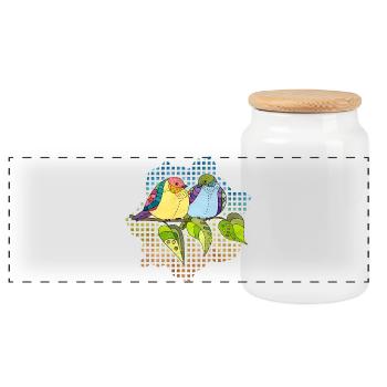 Colorful birds - Panoramic Cookie Jar with Wooden Lid - white - Front
