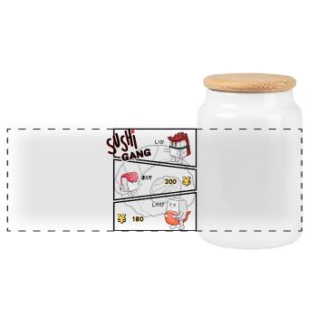 Sushi Gang Comicfiguren - Panorama Keksdose mit Holzdeckel - Weiß - Vorne