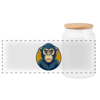 Bonobo Kawaii Maskottchen Cartoon Clipart Logo Abzeichen - Panorama Keksdose mit Holzdeckel - Weiß - Vorne