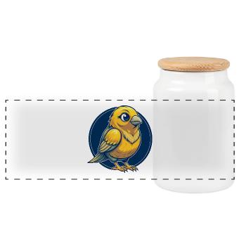 Canary Bird Kawaii Mascot Cartoon Clipart Logo - Panoramic Cookie Jar with Wooden Lid - white - Front