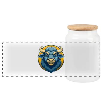 Buffalo Kawaii Maskottchen Cartoon Clipart Logo Abzeichen - Panorama Keksdose mit Holzdeckel - Weiß - Vorne