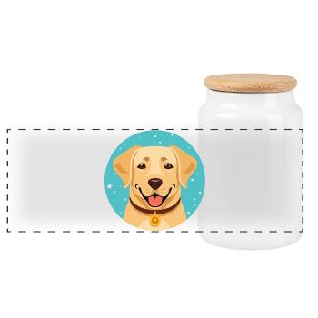 Labrador (comic portrait) - Panoramic Cookie Jar with Wooden Lid - white - Front