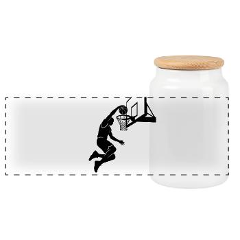 T-shirt Basketball Silhouette - Panoramic Cookie Jar with Wooden Lid - white - Front
