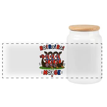 Norway Football Fan Cute Viking Moose Norge Soccer - Panoramic Cookie Jar with Wooden Lid - white - Front