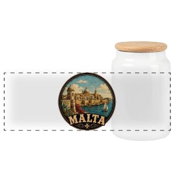 Malta Vintage Reise Motiv - Panorama Keksdose mit Holzdeckel - Weiß - Vorne
