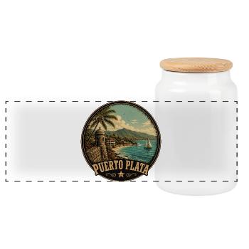 Puerto Plata Vintage Reise Motiv - Panorama Keksdose mit Holzdeckel - Weiß - Vorne