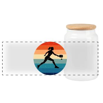 Pickleball Match Gift for Pickleball Sports Fans - Panoramic Cookie Jar with Wooden Lid - white - Front