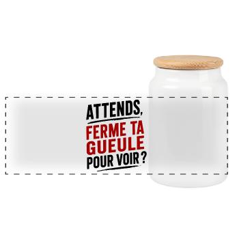 Ferme Ta Gueule Citation Humour sarcastique - Boîte à biscuits avec couvercle en bois - blanc - Devant