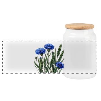 Cornflowers Field Motif - Panoramic Cookie Jar with Wooden Lid - white - Front