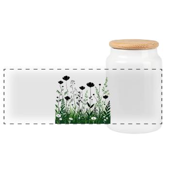 Schwarzgrüne Wildblumen Silhouetten - Panorama Keksdose mit Holzdeckel - Weiß - Vorne