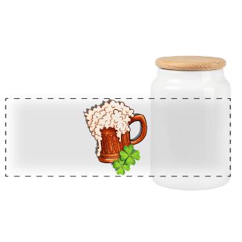 Bierkrug und Kleeblatt Design - Panorama Keksdose mit Holzdeckel - Weiß - Vorne