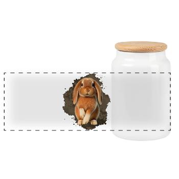 Kuschelbunny Illustration im Aquarellstil - Panorama Keksdose mit Holzdeckel - Weiß - Vorne