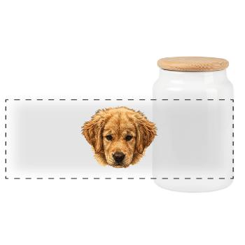 Golden Retriever Portrait, Doggy - Panoramic Cookie Jar with Wooden Lid - white - Front