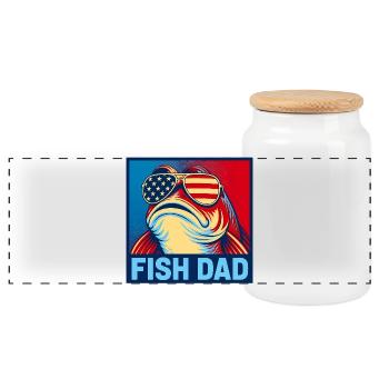 Patriotic Fish Dad – Funny Fish Dad for - Panoramic Cookie Jar with Wooden Lid - white - Front