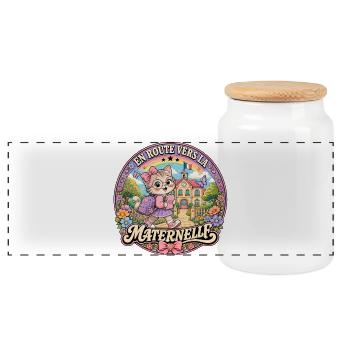 Chaton Mignon Rentrée Scolaire Maternelle - Boîte à biscuits avec couvercle en bois - blanc - Devant