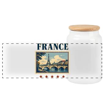 Paris Vintage Briefmarkenreise - Panorama Keksdose mit Holzdeckel - Weiß - Vorne