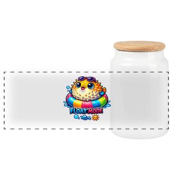 Float Mode Puffer Fish - Panoramic Cookie Jar with Wooden Lid - white - Front