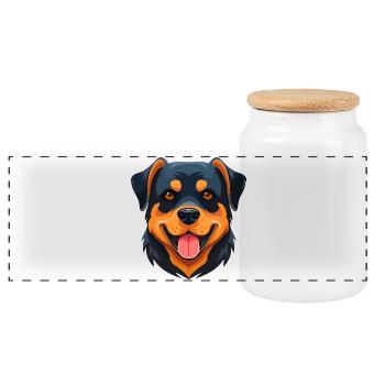 Rottweiler (comic portrait) - Panoramic Cookie Jar with Wooden Lid - white - Front