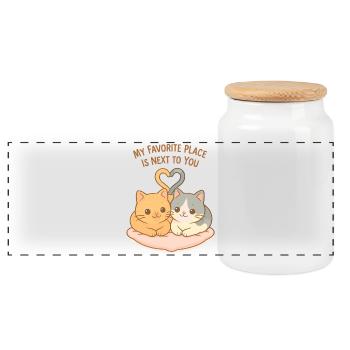 Cœur de couple de chats : mon endroit préféré - Boîte à biscuits avec couvercle en bois - blanc - Devant