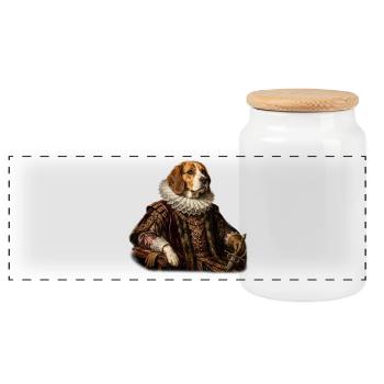Noble Beagle in Renaissance costume - Panoramic Cookie Jar with Wooden Lid - white - Front