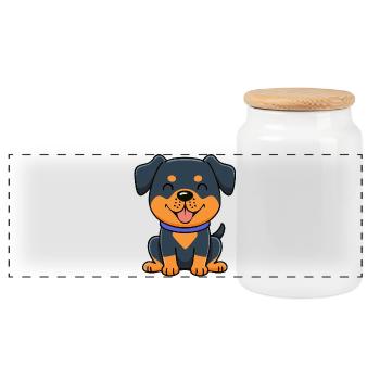 Kleiner Rottweiler (Comic) - Panorama Keksdose mit Holzdeckel - Weiß - Vorne