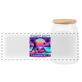 Retro summer vibes - Panoramic Cookie Jar with Wooden Lid - white - Front