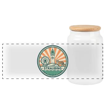 Straubing Badge - Panorama Keksdose mit Holzdeckel - Weiß - Vorne