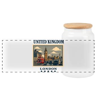 London Classics in Stamp Style - Panoramic Cookie Jar with Wooden Lid - white - Front