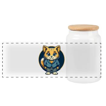 Mascotte de Chat Kawaii Personnage de dessin animé Logo clipart - Boîte à biscuits avec couvercle en bois - blanc - Devant