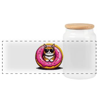 Donut de chat avec lunettes de soleil - Boîte à biscuits avec couvercle en bois - blanc - Devant