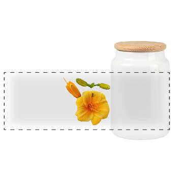 Golden_Yellow_Hemerocallis_Daylily_Flower_and_B - Panoramic Cookie Jar with Wooden Lid - white - Front