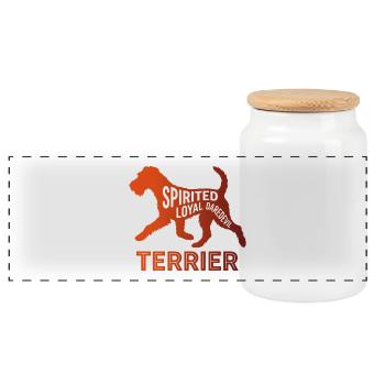Silhouette de chien terrier casse-casse, fidèle et plein d’énergie - Boîte à biscuits avec couvercle en bois - blanc - Devant