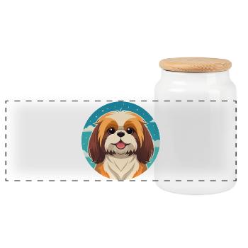 Shih Tzu mignon (Portrait comique) - Boîte à biscuits avec couvercle en bois - blanc - Devant