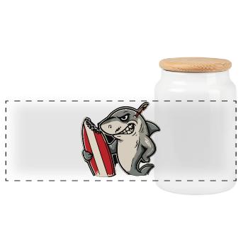 Surfeur requin avec planche de surf - Boîte à biscuits avec couvercle en bois - blanc - Devant