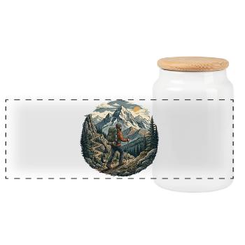 Hiking - Outdoor Adventure - Panoramic Cookie Jar with Wooden Lid - white - Front