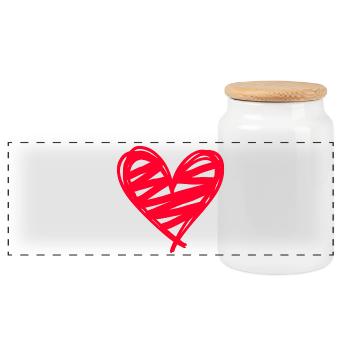 Heart - Panoramic Cookie Jar with Wooden Lid - white - Front