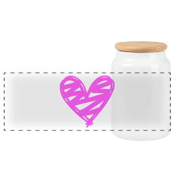 Heart - Panoramic Cookie Jar with Wooden Lid - white - Front