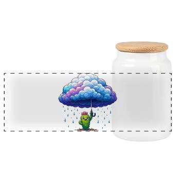 Cactus sous des nuages de pluie - Boîte à biscuits avec couvercle en bois - blanc - Devant