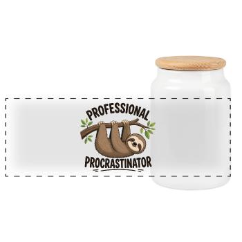 Professioneller Prokrastinator mit Faultier - Panorama Keksdose mit Holzdeckel - Weiß - Vorne