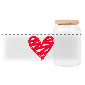 Heart - Panoramic Cookie Jar with Wooden Lid - white - Front