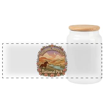 Theodore Roosevelt National Park, USA North Dakota - Panoramic Cookie Jar with Wooden Lid - white - Front