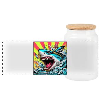 Requin - Boîte à biscuits avec couvercle en bois - blanc - Devant