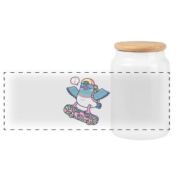 Lustige Skateboard-Taube - Panorama Keksdose mit Holzdeckel - Weiß - Vorne
