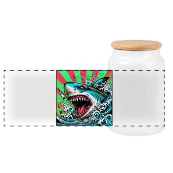 Requin - Boîte à biscuits avec couvercle en bois - blanc - Devant