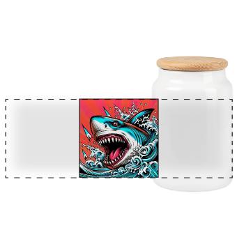 Requin - Boîte à biscuits avec couvercle en bois - blanc - Devant