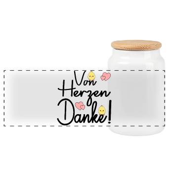 Dankeschön - Von Herzen Danke - Panorama Keksdose mit Holzdeckel - Weiß - Vorne